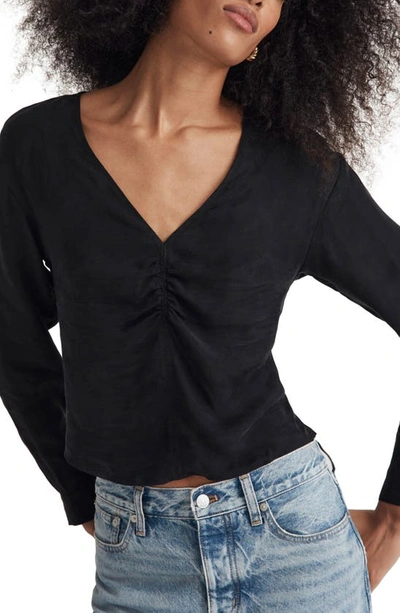 Madewell Brushed Ruched Top In True Black