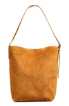 Madewell Essentials Suede Bucket Bag In Dark Caramel