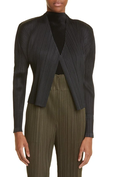 Issey Miyake Monthly Colors December Pleated Cardigan In Black
