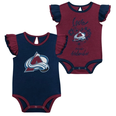 Outerstuff Babies' Girls Infant Burgundy/navy Colorado Avalanche Two-pack Training Bodysuit Set In Burgundy,navy