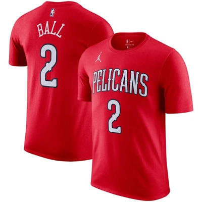 Jordan Brand Red New Orleans Pelicans 2020/21 Lonzo Ball Statement Name & Number T-shirt