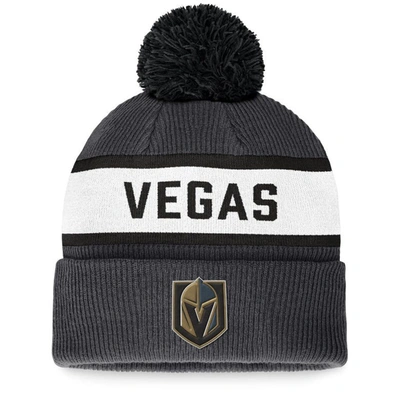 Fanatics Branded Charcoal Vegas Golden Knights Fundamental Wordmark Cuffed Knit Hat With Pom