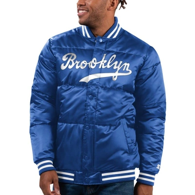 Starter Royal Brooklyn Dodgers Cooperstown Collection Bronx Satin Full-snap Varsity Bomber Jacket