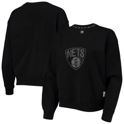 Dkny Sport Black Brooklyn Nets Carrie Rhinestone Pullover Sweatshirt