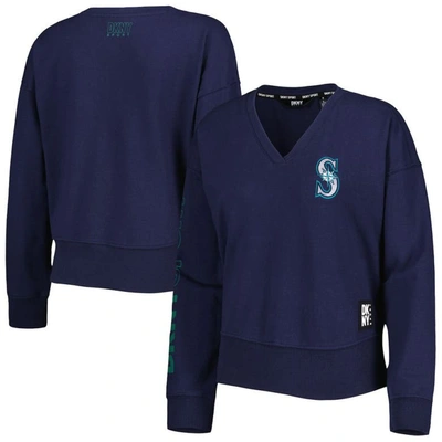Dkny Sport Navy Seattle Mariners Lily V-neck Pullover Sweatshirt