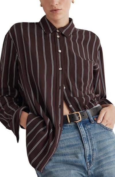 Madewell Oversize Satin Boyfriend Button-up Shirt In Chocolate Raisin