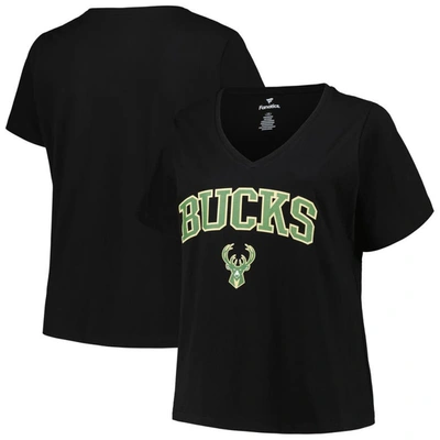 Profile Black Milwaukee Bucks Plus Size Arch Over Logo V-neck T-shirt