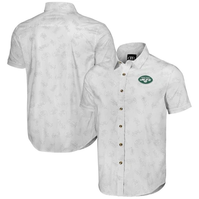 Nfl X Darius Rucker Collection By Fanatics White New York Jets Woven Short Sleeve Button Up Shirt