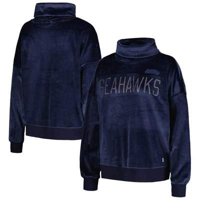Dkny Sport College Navy Seattle Seahawks Deliliah Rhinestone Funnel Neck Pullover Sweatshirt