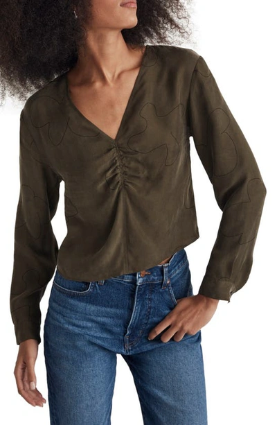 Madewell Print Brushed Ruched Front Top In Abstract Floral Expedition