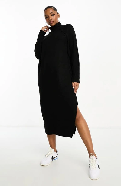 Asos Design Oversize Mock Neck Midi Sweater Dress In Black