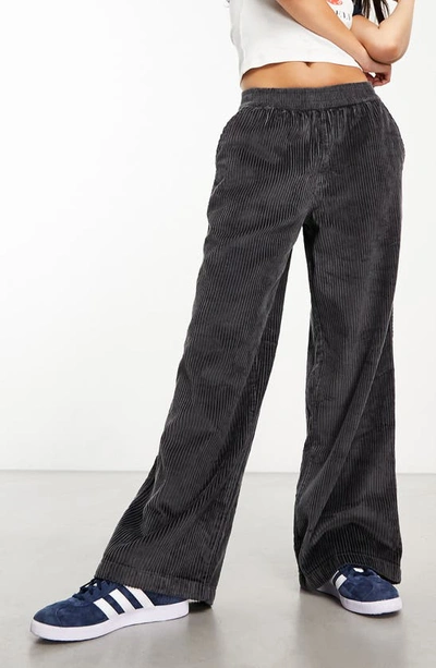 Asos Design Pull-on Wide Leg Jumbo Corduroy Trousers In Grey