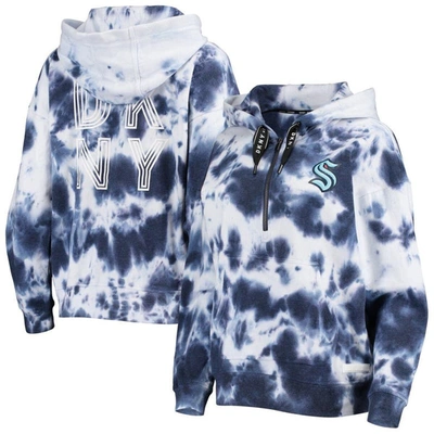 Dkny Sport Navy/white Seattle Kraken Dakota Tie-dye Oversized Half-zip Hoodie