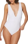 Andie Mykonos Plunge One-piece Swimsuit In White