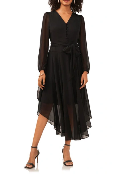 Vince Camuto Long Sleeve Handkerchief Hem Maxi Dress In Rich Black