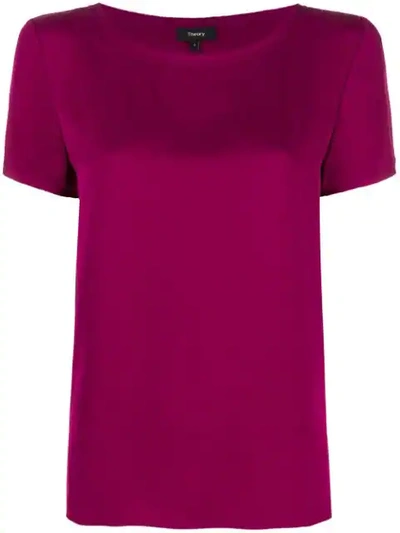 Theory Short-sleeve Shift Blouse In Pink
