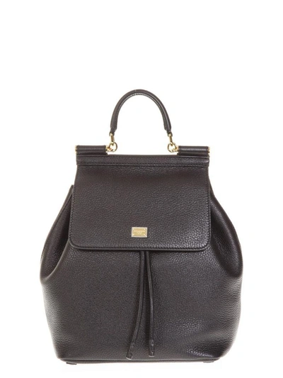 Dolce & Gabbana Sicily Small Textured-leather Backpack In Neronero