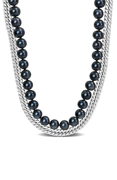Delmar 7.5-8mm Cultured Freshwater Pearl & Sterling Silver Curb Chain Necklace In Black