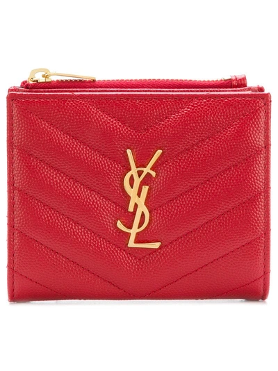 Saint Laurent Quilted Logo Wallet - Red