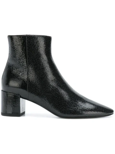 Saint Laurent Loulou Cracked Patent Booties In Black