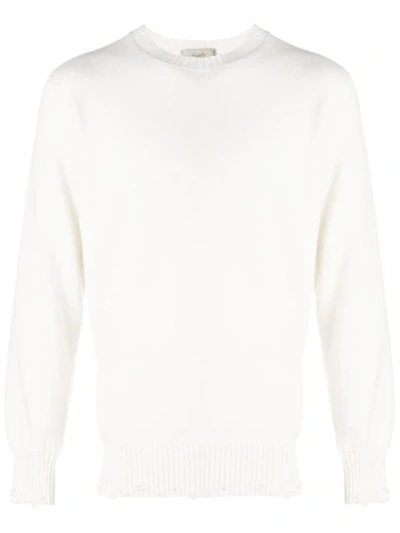 Maison Flaneur Distressed Crew-neck Jumper In White