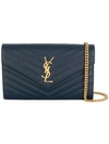 Saint Laurent Foldover Logo Clutch Bag In Blue