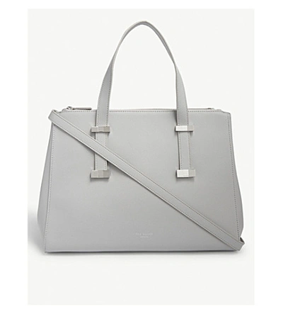 Ted Baker Alexiis Grained Leather Tote In Grey
