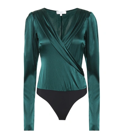 Caroline Constas Berdine Stretch Silk Charmeuse Bodysuit In Emerald