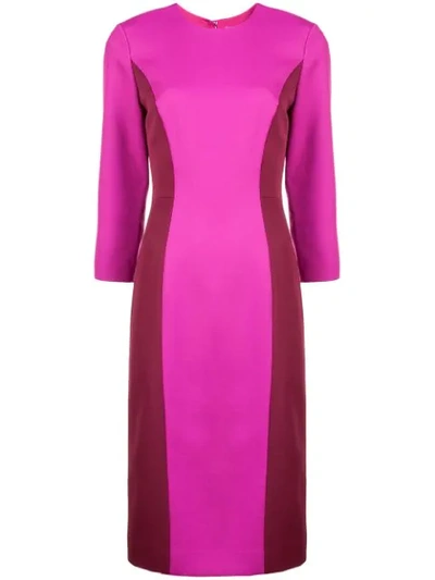 Milly Jewel-neck 3/4-sleeve Colourblock Scuba Dress In Magenta Plum