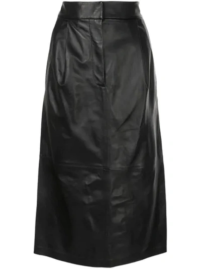 Tibi Leather Drawstring Waist Full Skirt In Black