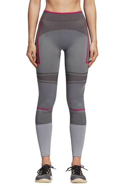Adidas By Stella Mccartney Training Seamless Colorblock Performance Tights In Mid Grey Bold Pink