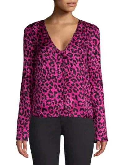 Milly Leopard Print Silk Jacquard Blouse In Magenta
