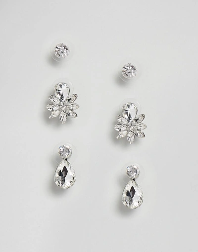 True Decadence Set Of Three Silver Embellished Studs (+) - Silver