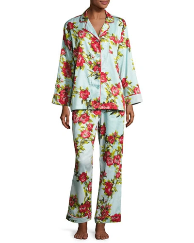 Bedhead Hibiscus Classic Pajama Set In Blue Pattern