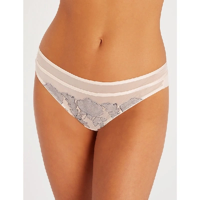 Chantelle Garnier Low-rise Floral-lace And Mesh Thong In Rose Pearl