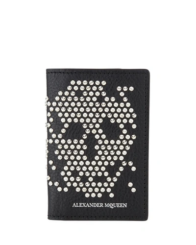 Alexander Mcqueen Men's Skull Studded Leather Bi-fold Wallet In Black