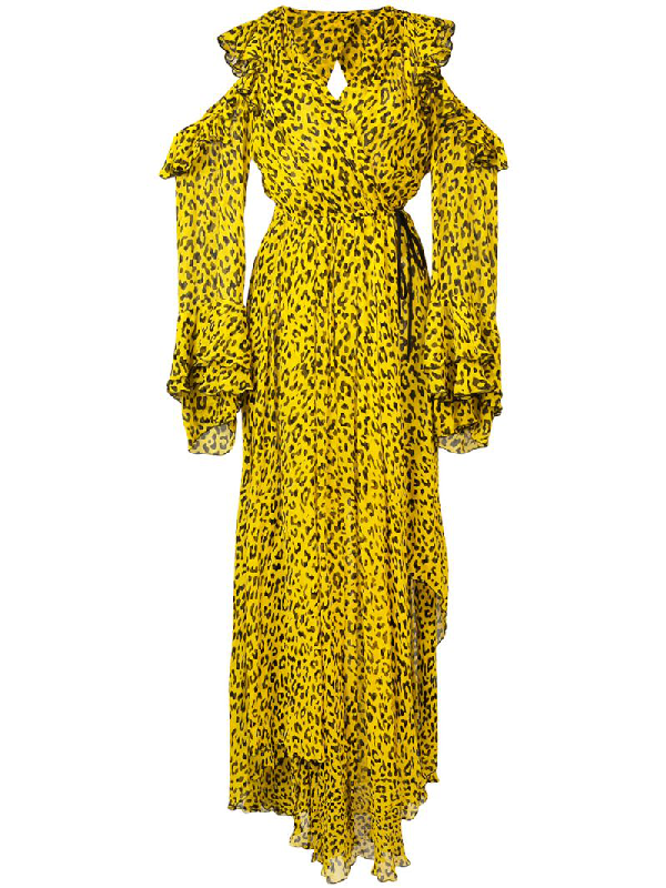 yellow leopard print wrap dress