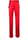 Msgm Satin Pants W/ Side Bands & Chain Detail In Red