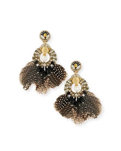 Ranjana Khan Carambola Feather Clip-on Earrings In Black/white