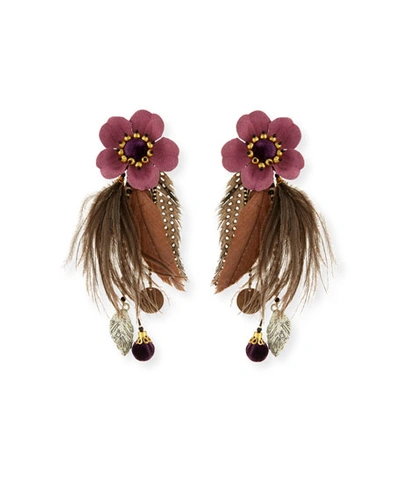 Ranjana Khan Laelia Clip-on Earrings W/ Feathers In Purple