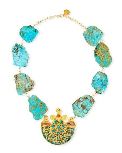 Devon Leigh Turquoise Slab Pendant Necklace In Gold