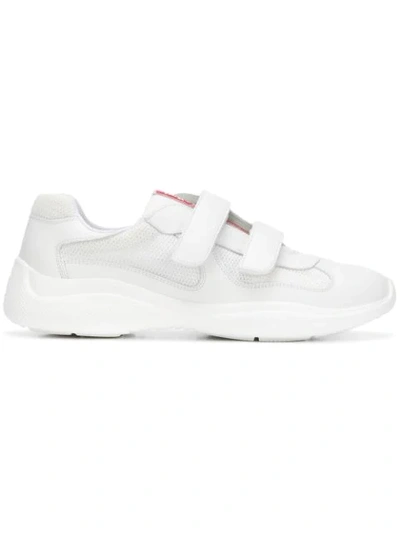 Prada Men's America's Cup Sneakers With Double Grip-strap In White