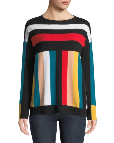 Neiman Marcus Cashmere Multi-stripe Boxy Sweater In Blush Multi