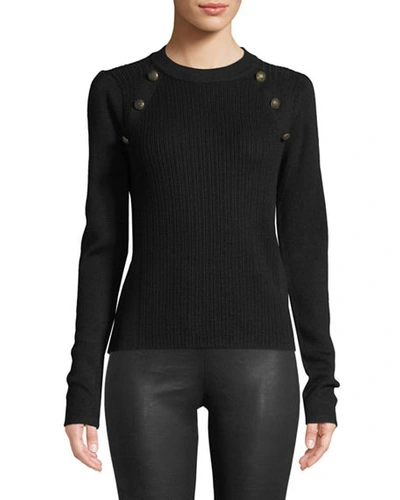 Veronica Beard Simi Wool Button-shoulder Raglan Sweater In Black