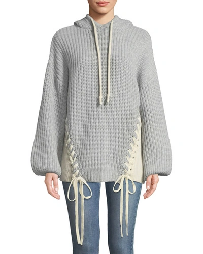 Tabula Rasa Dante Merino Knit Hoodie Sweater W/ Lace-up Ties In Gray