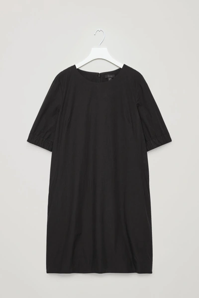 Cos Dress With Elasticated Sleeves In Black