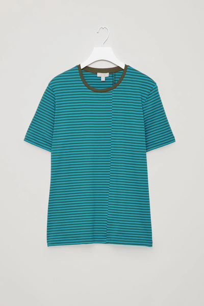 Cos Mismatched Striped T-shirt In Turquoise