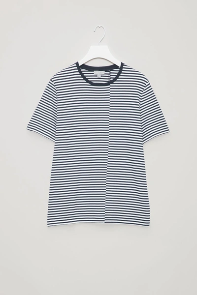 Cos Mismatched Striped T-shirt In Blue