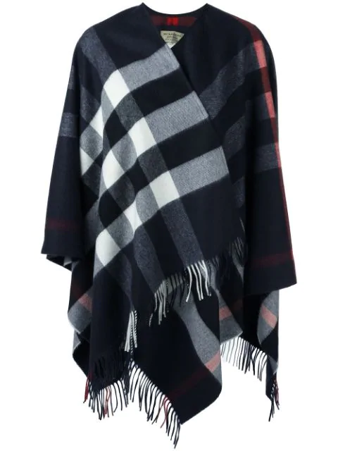 Burberry Checked Fringed Poncho | ModeSens