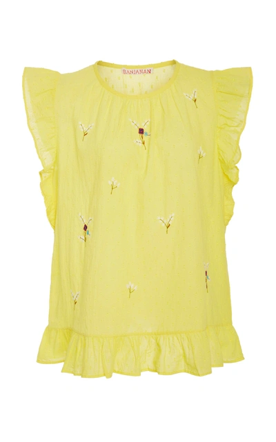 Banjanan Tricia Sunflower Cotton Dobby Top In Yellow
